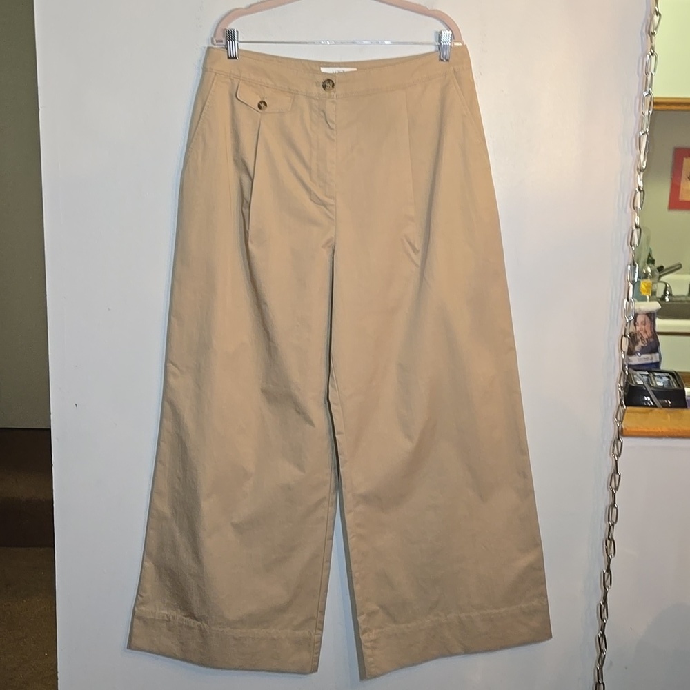Loft Coin Pocket Pleated Wide Leg Twill Chino Khaki Pocket Pants New With Tag - Picture 2 of 12